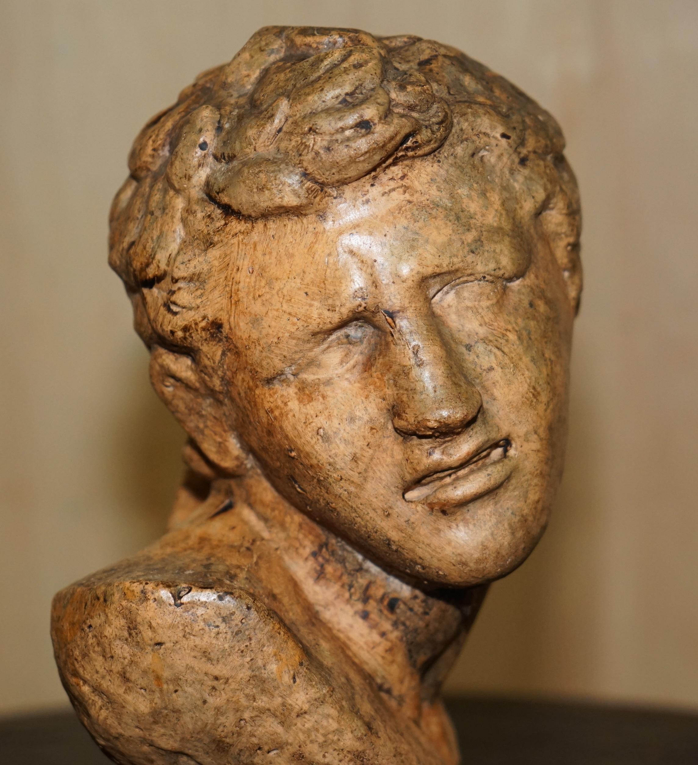 Early 20th Century DECORATIVE ANTIQUE WEATHERED CiRCA 1900 TERRACOTTA CLASSICAL BUST OF HERCULES For Sale