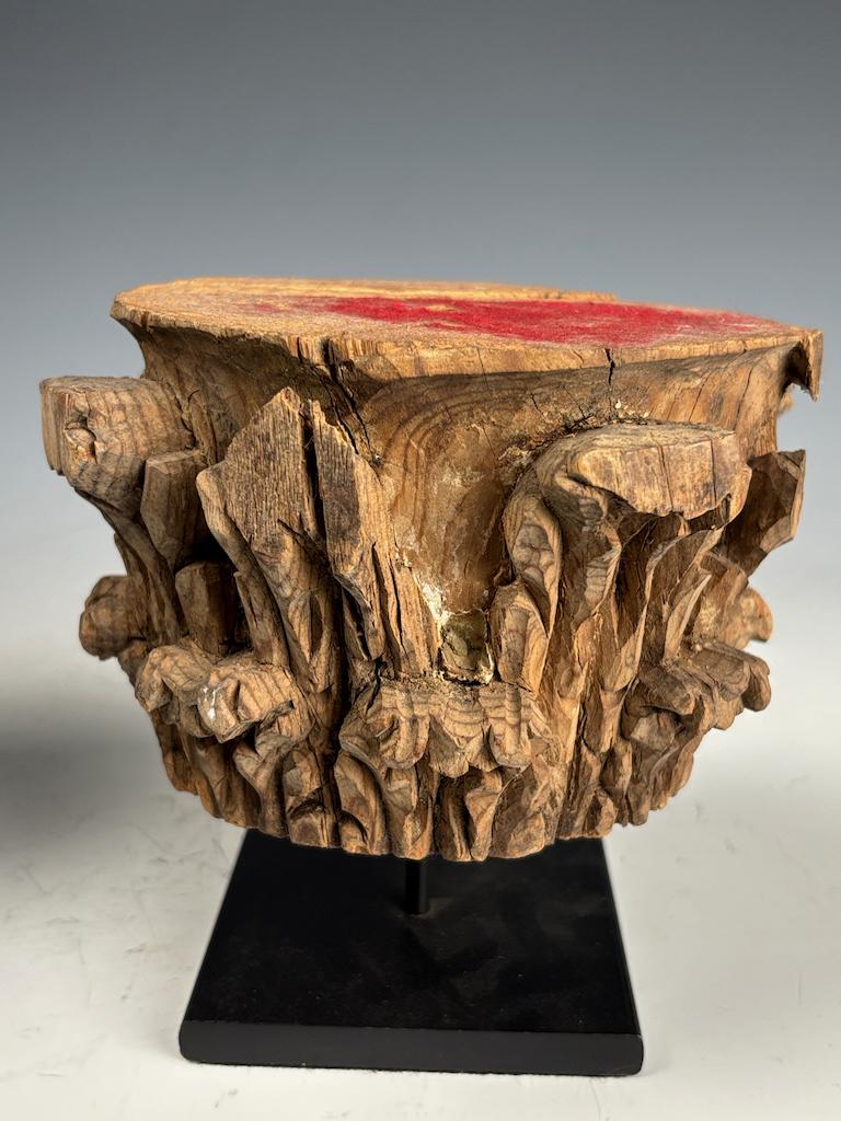 18th Century and Earlier Decorative Antique Wooden Stands – Pair of Carved Corinthian Capitals For Sale