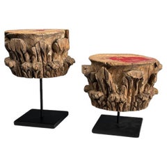 Decorative Antique Wooden Stands – Pair of Carved Corinthian Capitals