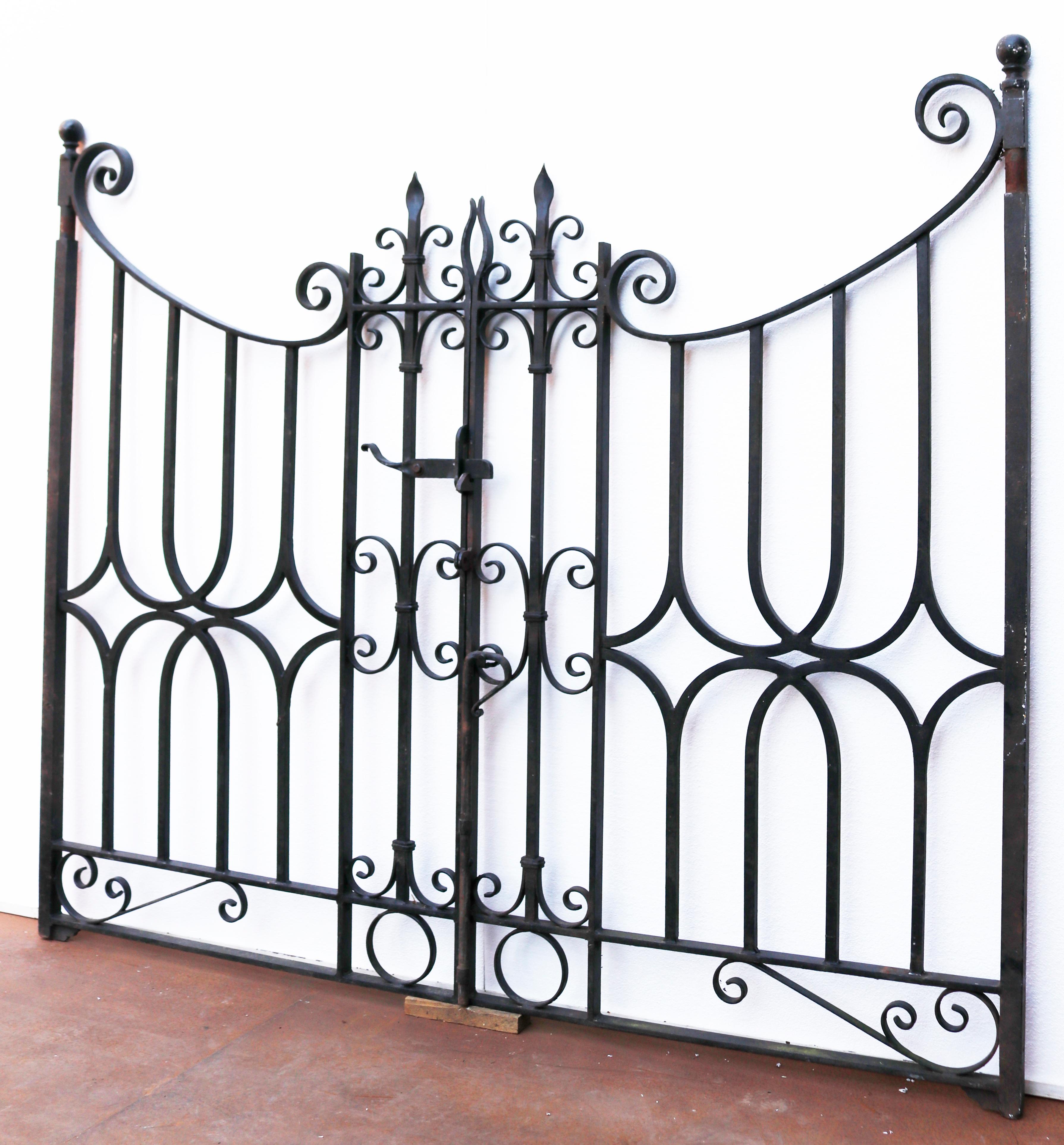 20th Century Decorative Antique Wrought Iron Gates with Posts