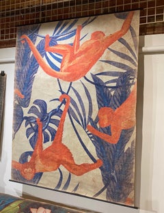 Panneaux de papier peint français décoratifs anciens représentant des singes, édition limitée