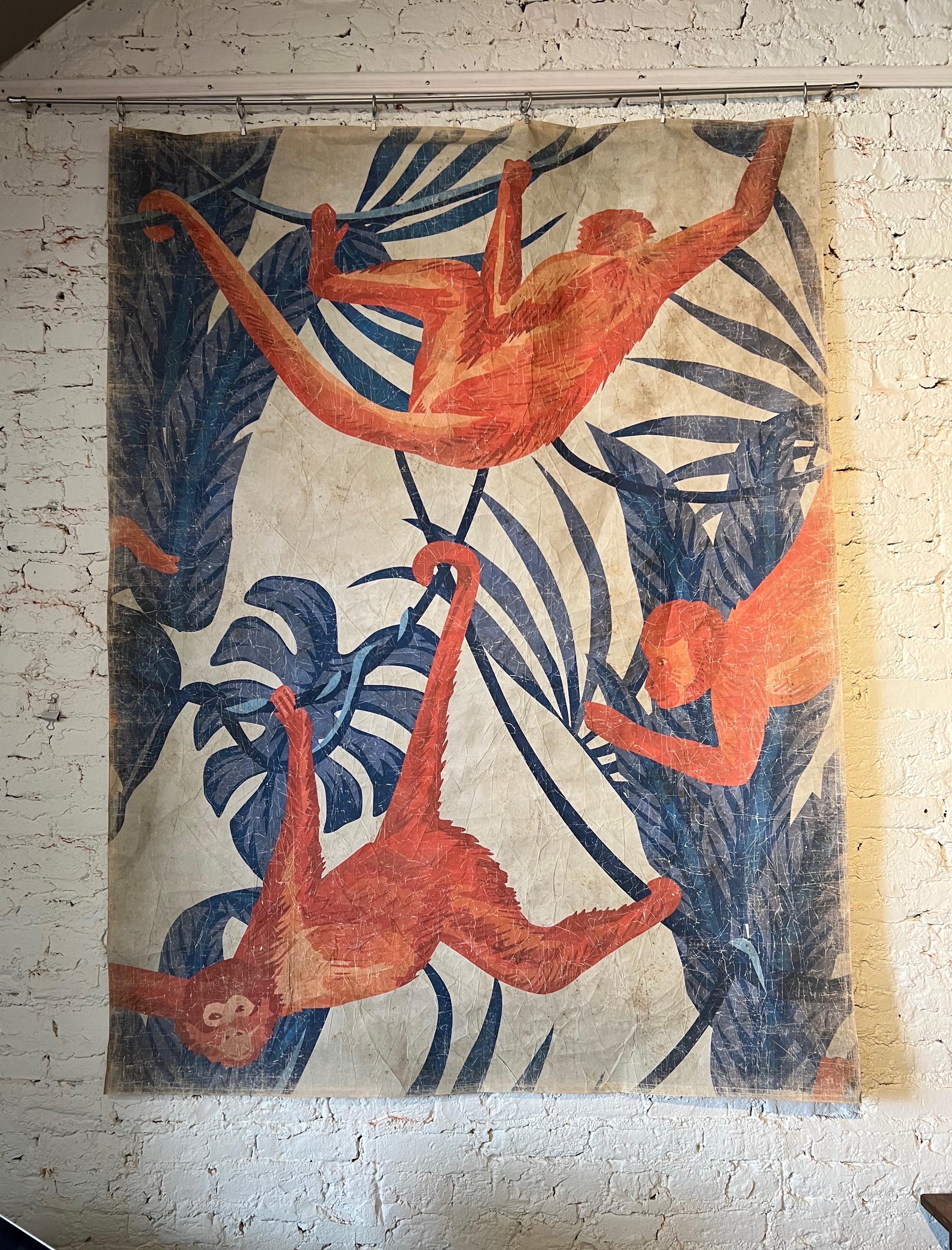 Français Panneaux de papier peint français décoratifs anciens représentant des singes, édition limitée en vente