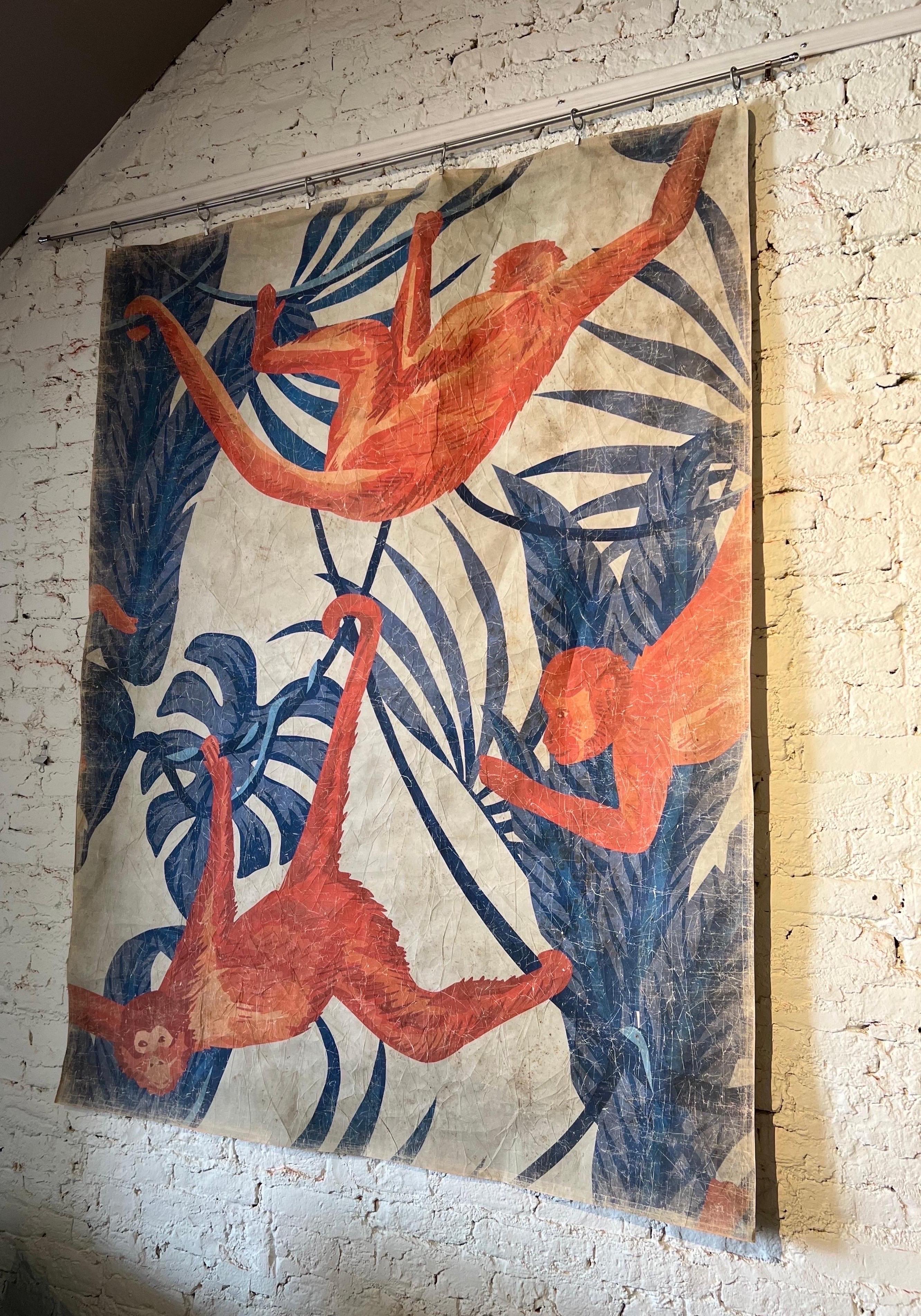 Panneaux de papier peint français décoratifs anciens représentant des singes, édition limitée Neuf - En vente à Charleston, SC