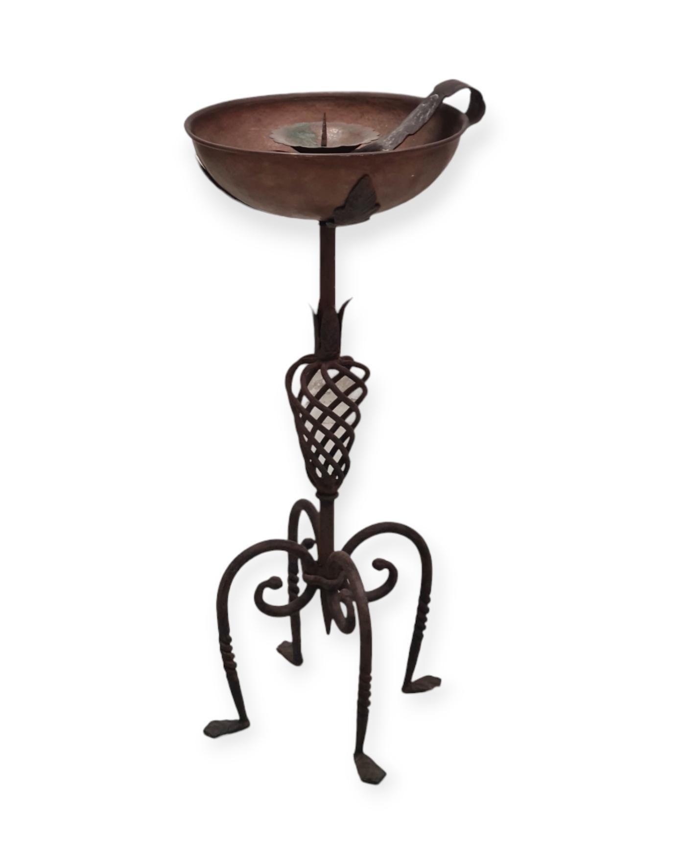 Arts and Crafts Decorative Antti Hakkarainen Torchére / Birdbath in Wrought Iron and Copper For Sale