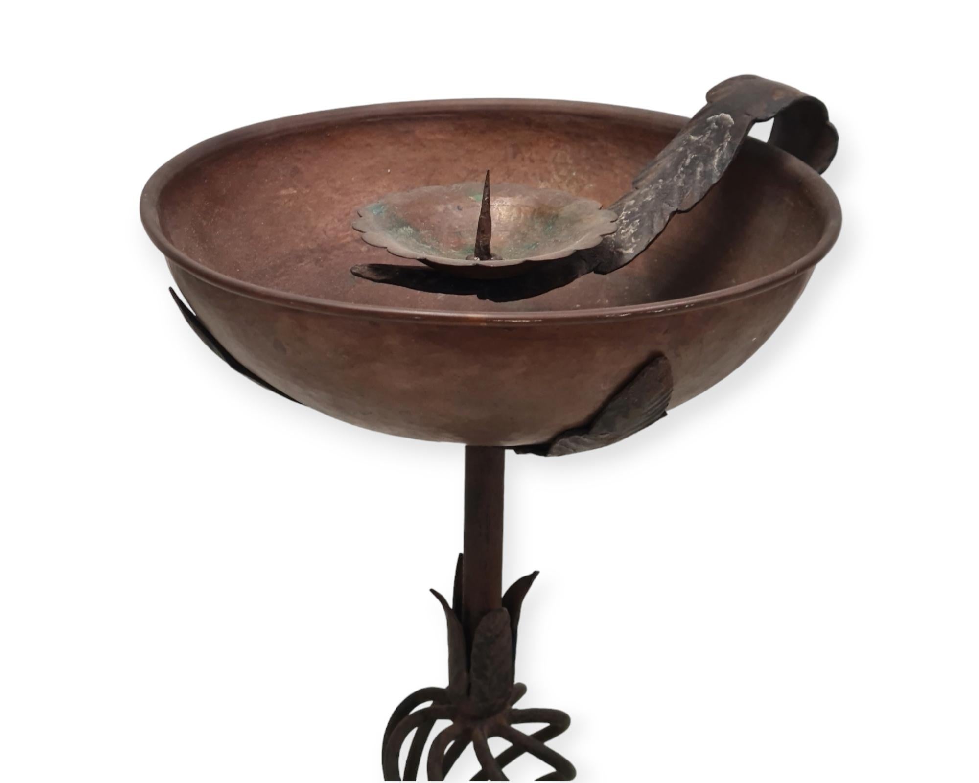 Hammered Decorative Antti Hakkarainen Torchére / Birdbath in Wrought Iron and Copper For Sale