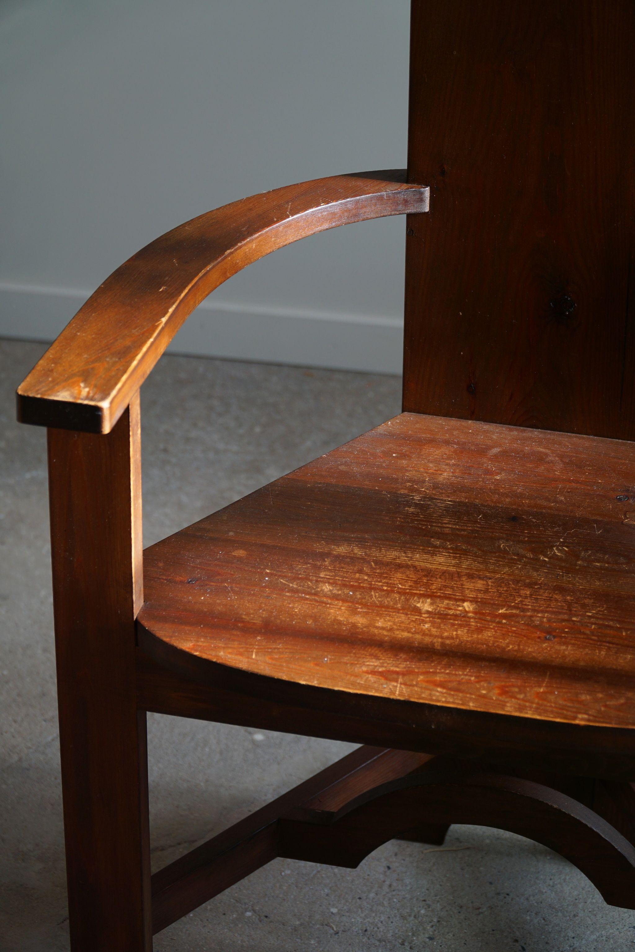 20th Century Decorative Armchair in Solid Pine, Handcrafted by Petrus Lidholm, Sweden, 1950s