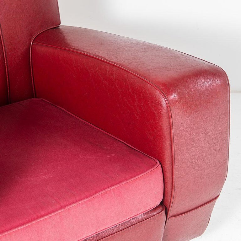 20th Century Decorative Art Deco Club Armchair in a classic red Rexine For Sale