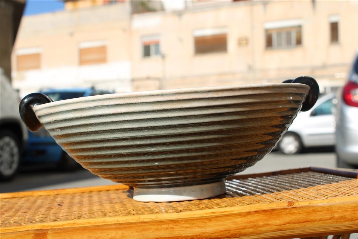 Ceramic Decorative Art Decò Italian Futuristic Bowl Dante Baldelli Rometti 1930 Black For Sale