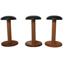 Decorative Art Deco Stools Wood and Leather Set of Three