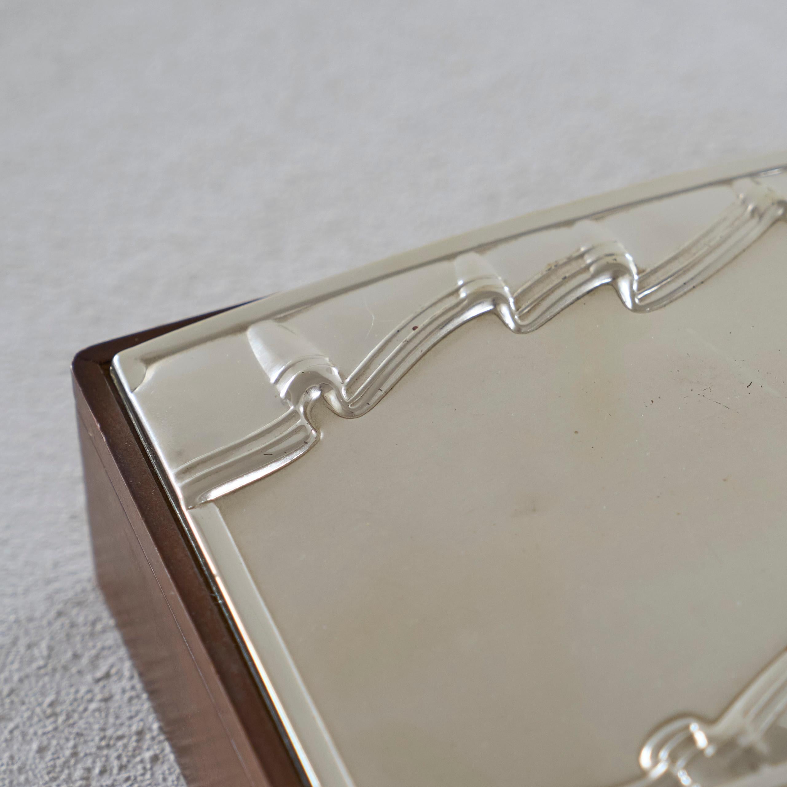 European Decorative Art Deco Style Lidded Box in Wood and Silver 1970s For Sale