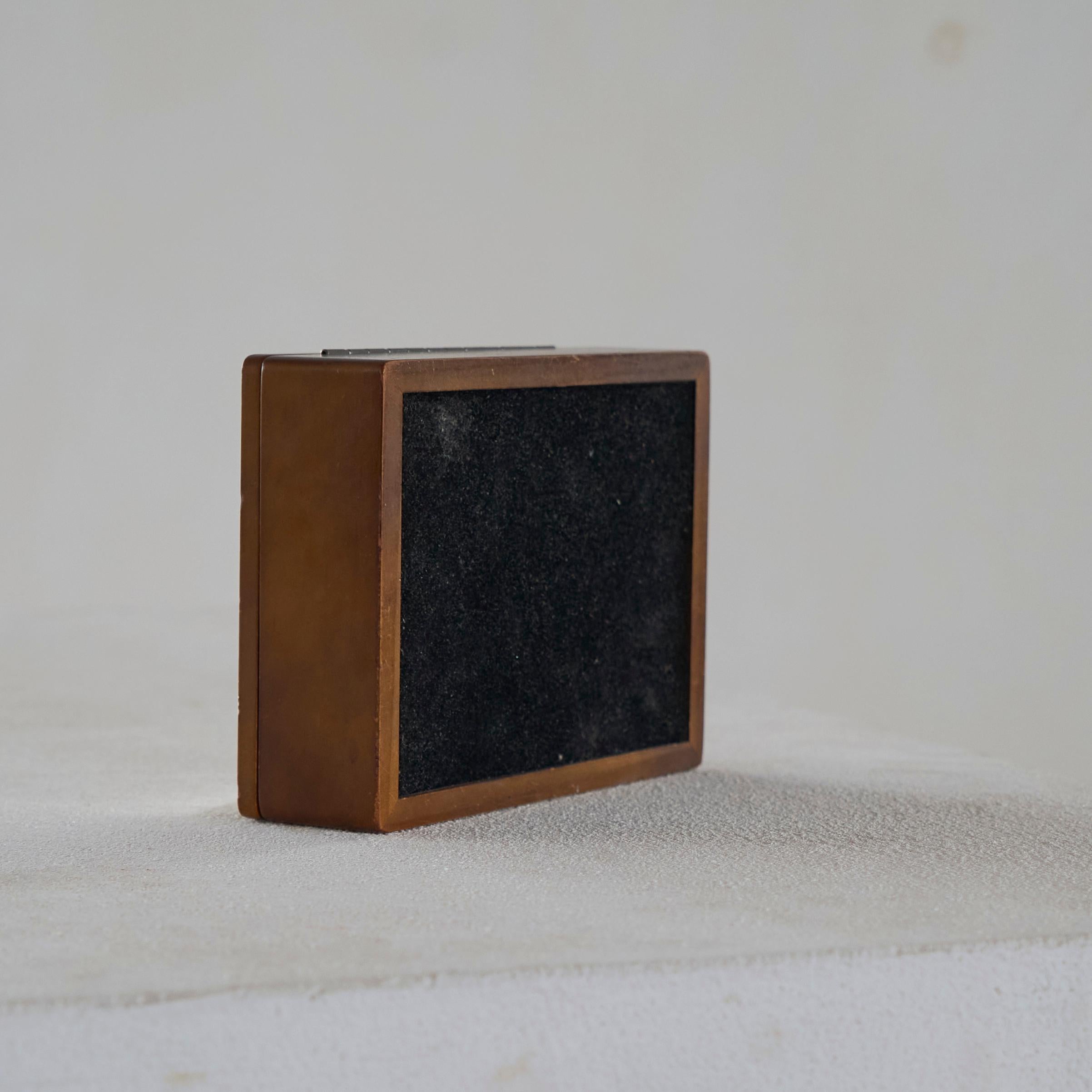 20th Century Decorative Art Deco Style Lidded Box in Wood and Silver 1970s For Sale