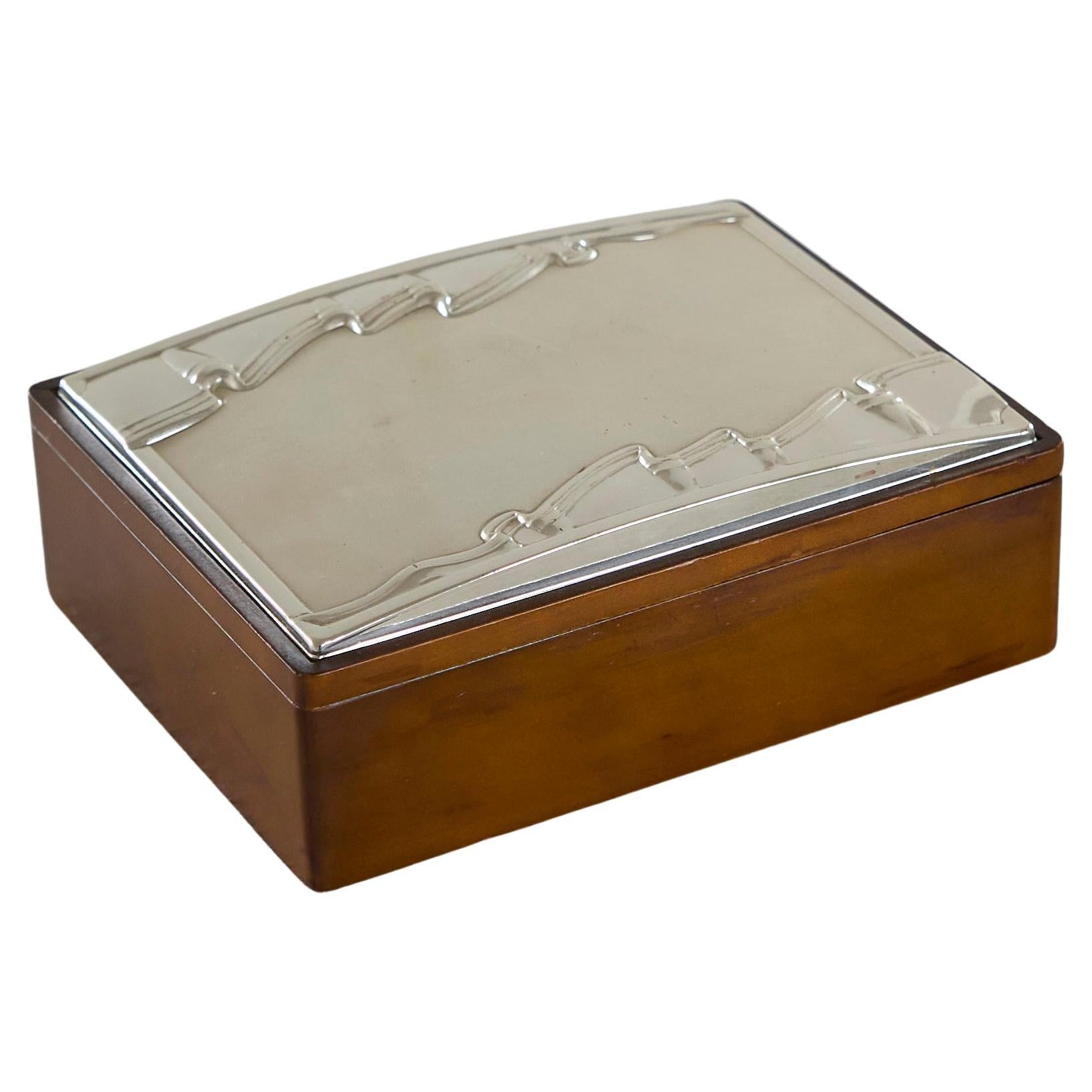 Decorative Art Deco Style Lidded Box in Wood and Silver 1970s