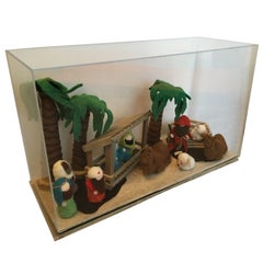 Decorative Art Felt Nativity Scene Enclosed in Lucite by AMK for Patricia Kagan