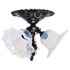 Decorative Art Nouveau Ceiling Light with Vaseline Glass Petal Design Shades