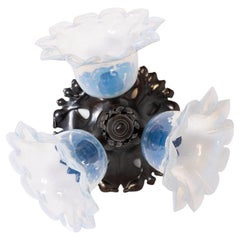 Decorative Art Nouveau Ceiling Light with Vaseline Glass Petal Design Shades