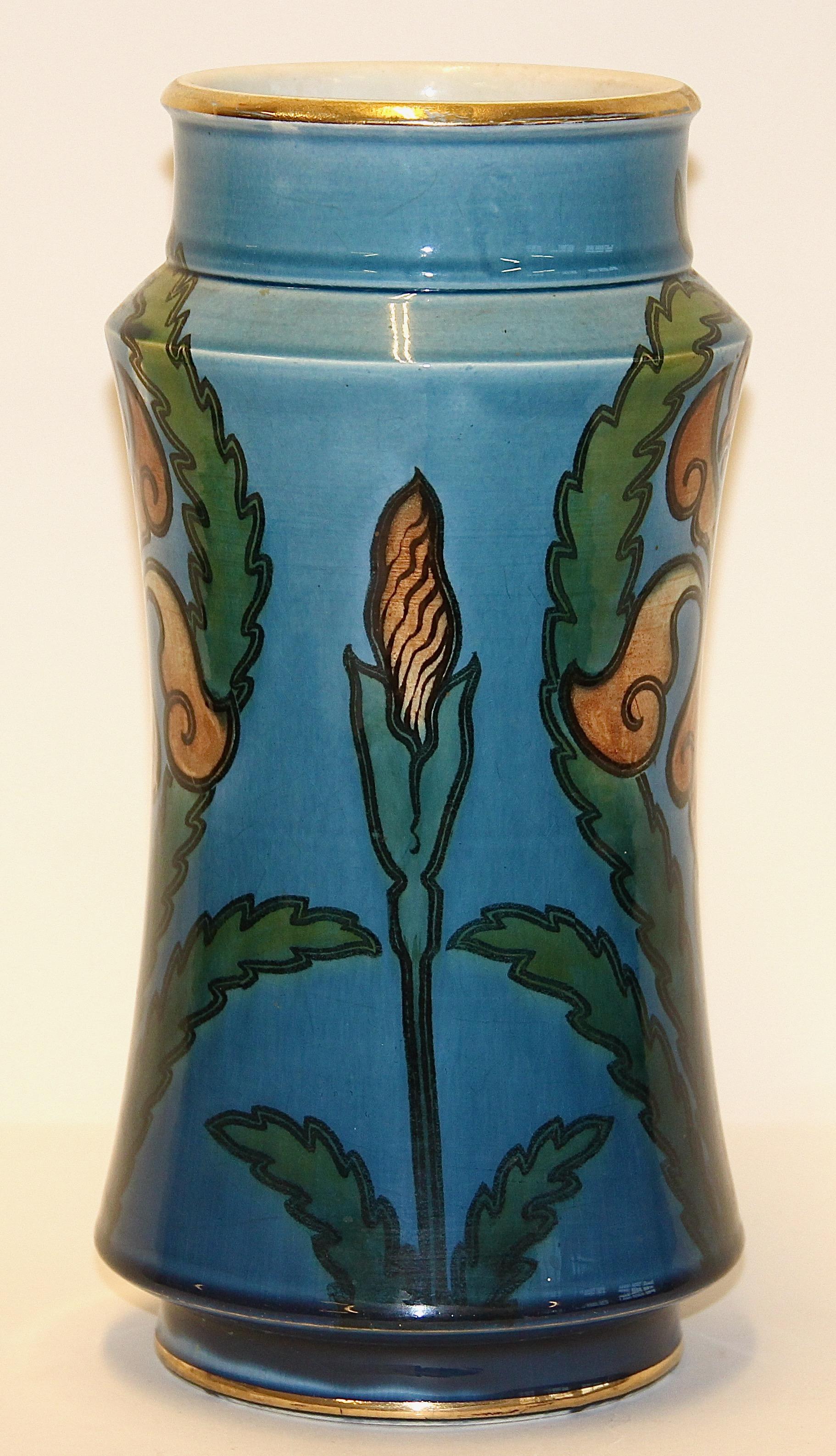 Decorative Art Nouveau ceramic vase, vessel by Villeroy & Boch, Mettlach.

Light chip on the bottom edge.
