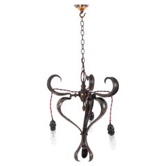 Decorative Art Nouveau Hammered Copper Chandelier, circa 1900