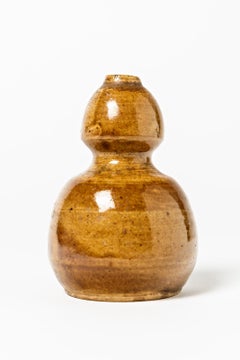 Decorative Art Nouveau Small Yellow Stoneware Ceramic Vase, 1900