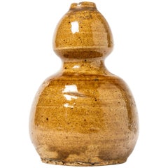 Decorative Art Nouveau Small Yellow Stoneware Ceramic Vase, 1900