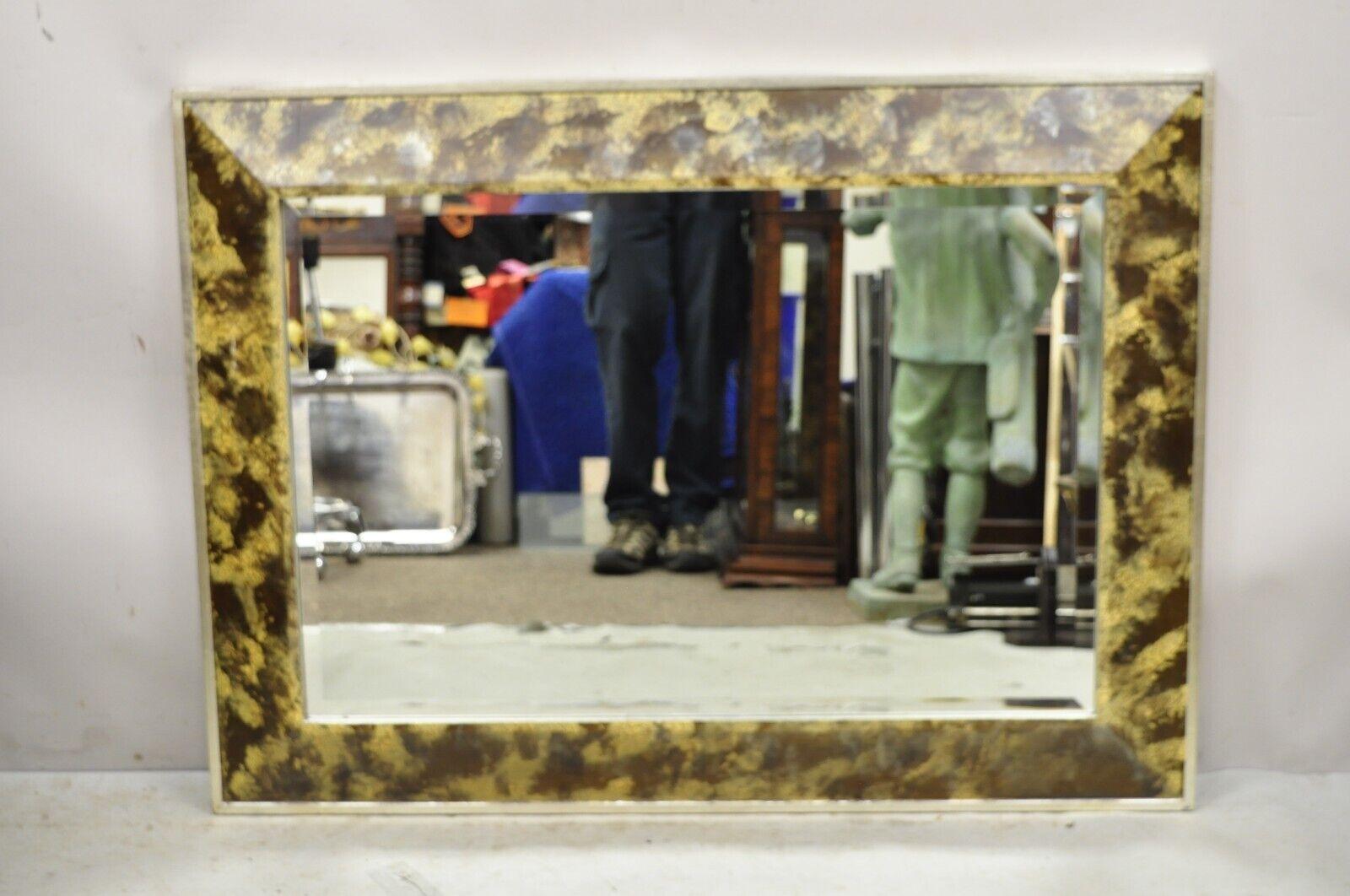 Dekorative Kunst Inc. Faux Tortoise Shell Painted Brown Gold Modern Wall Mirror (Moderne) im Angebot