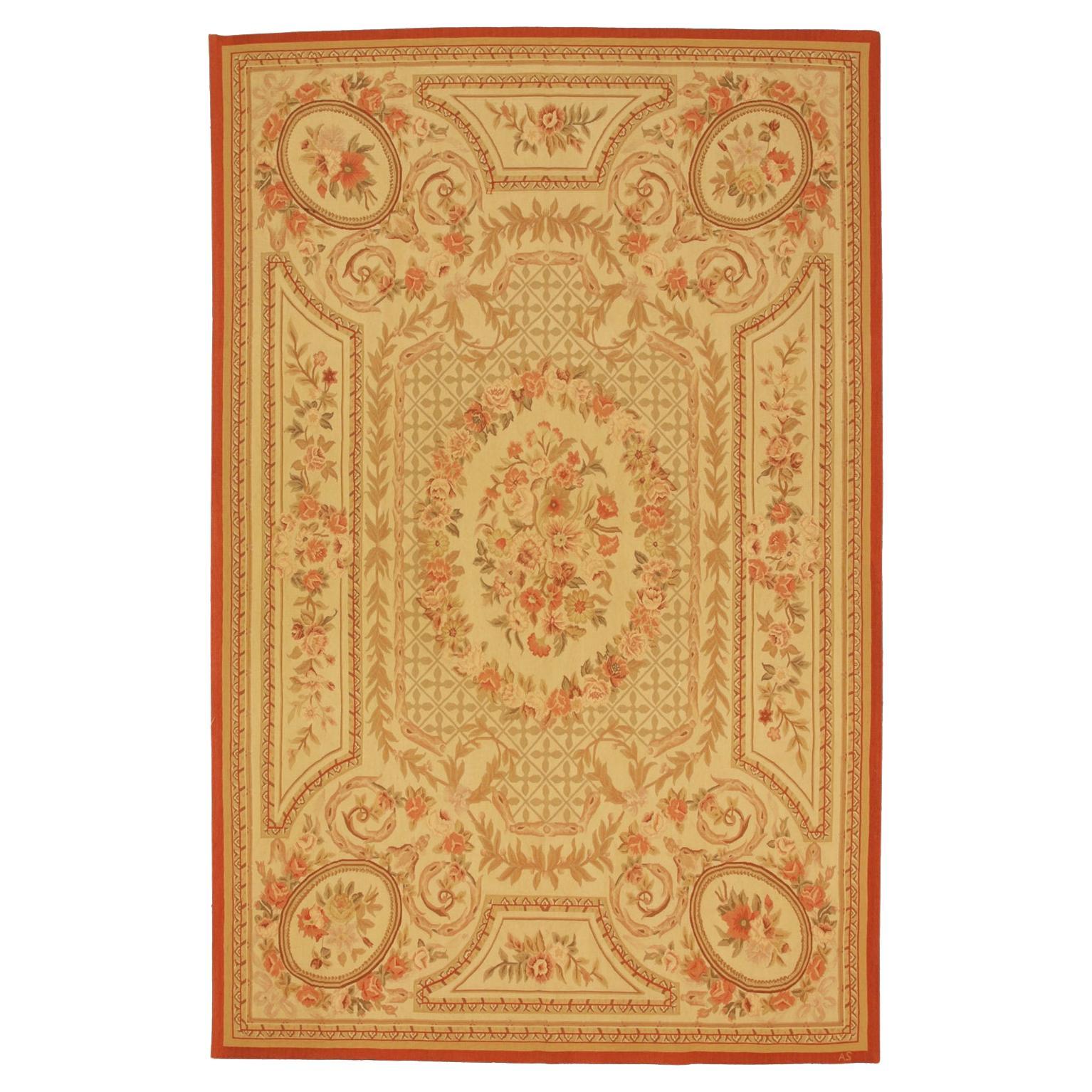 Aubusson Rug Flat-weave Signed "A S"