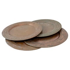 Decorative Aztec Embossed Vintage Copper Plates Set of Four, 1950s, Mexico