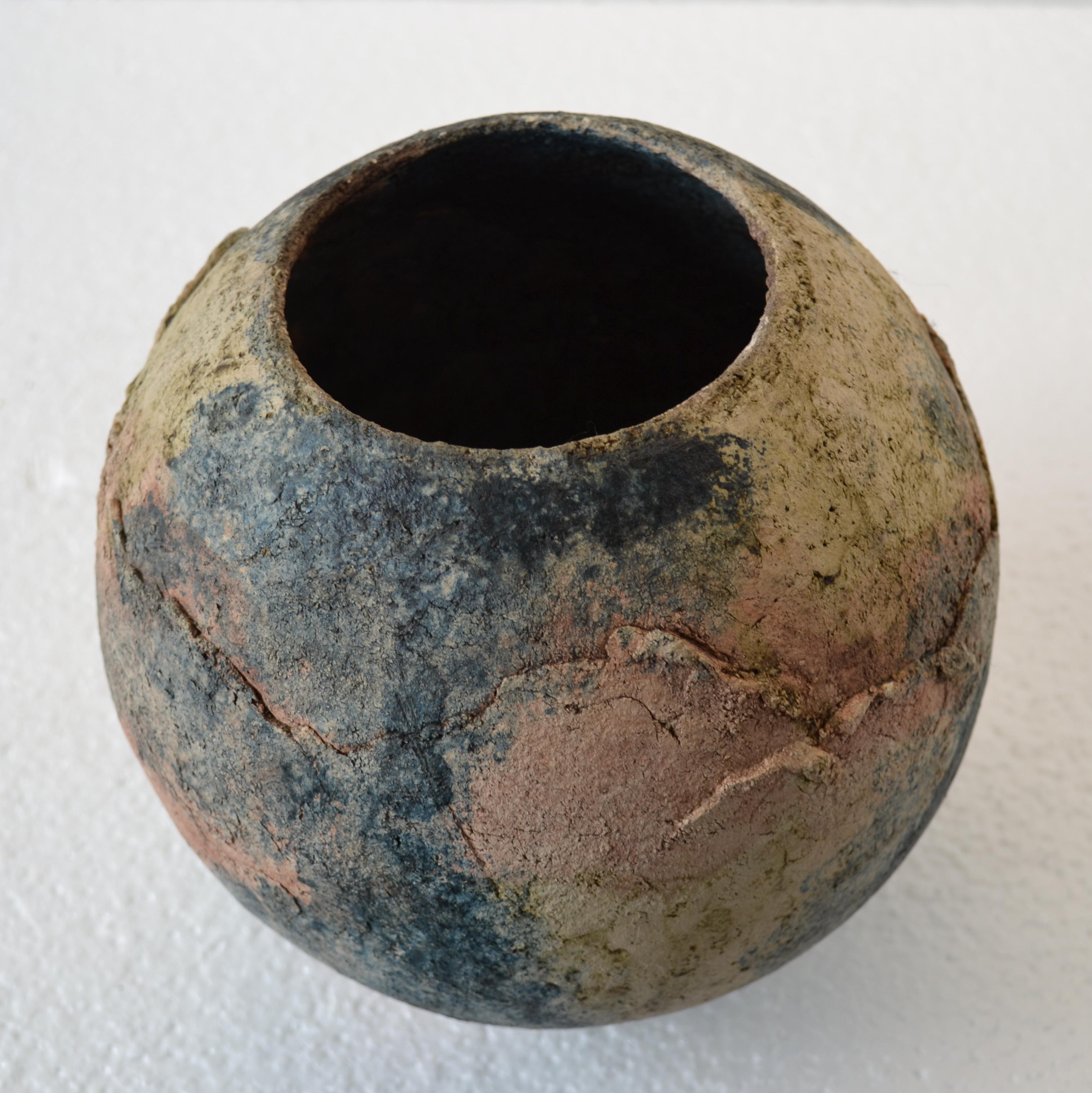 Mid-Century Modern Decorative Ball Shape Textured Studio Vase in Earth Tones For Sale