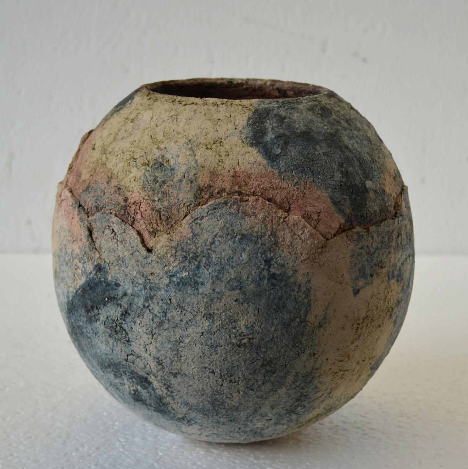 Dutch Decorative Ball Shape Textured Studio Vase in Earth Tones For Sale