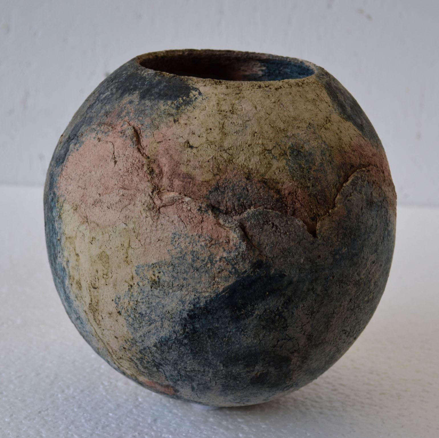 Ceramic Decorative Ball Shape Textured Studio Vase in Earth Tones For Sale