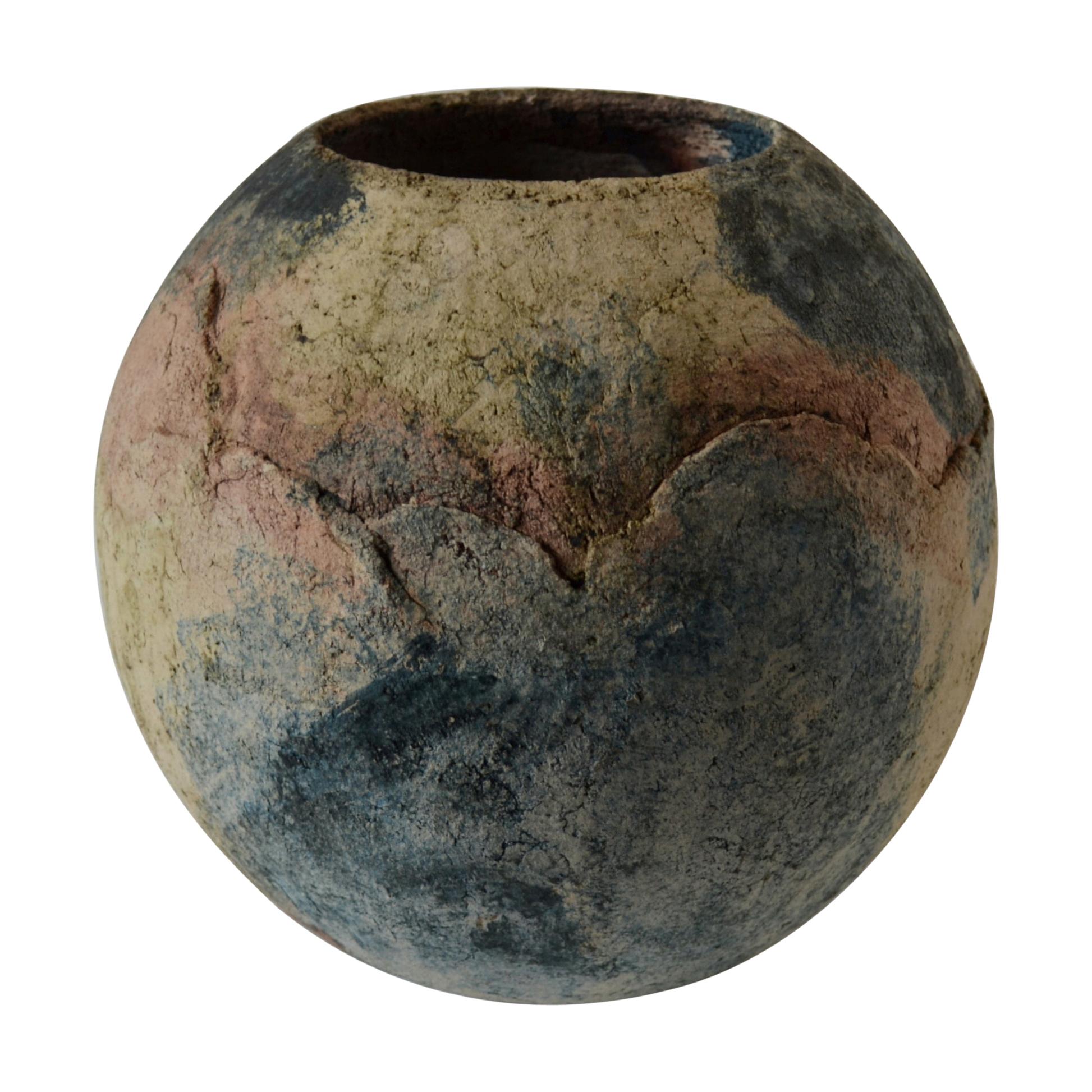 Decorative Ball Shape Textured Studio Vase in Earth Tones For Sale