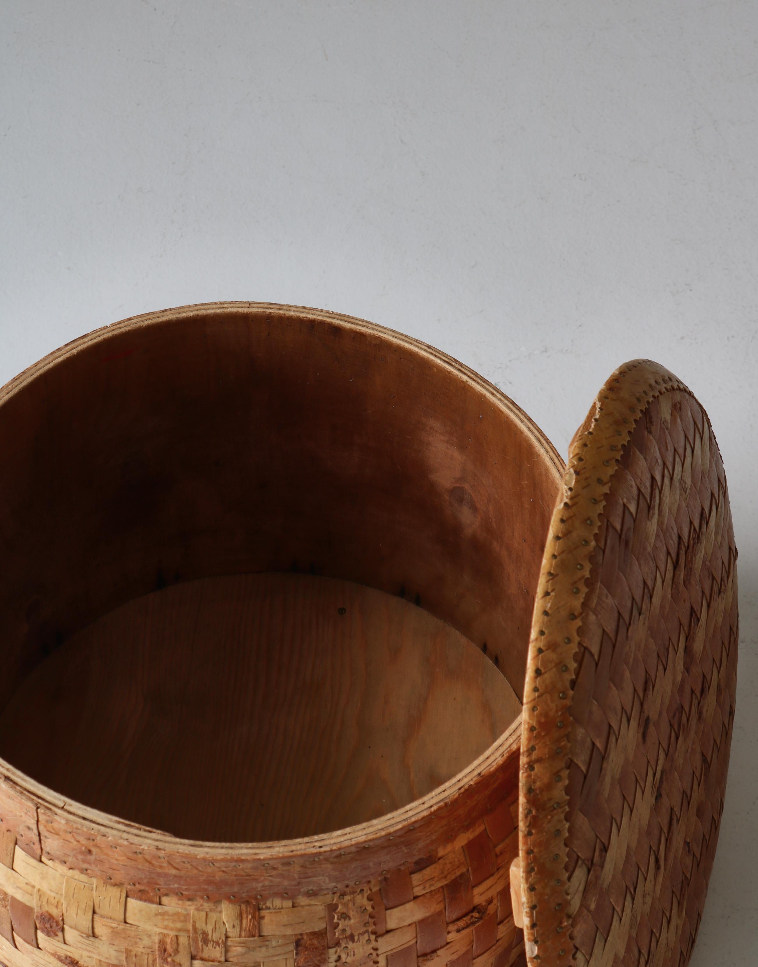 Swedish Decorative Basket Handmade in Braided Birch Bark, 
