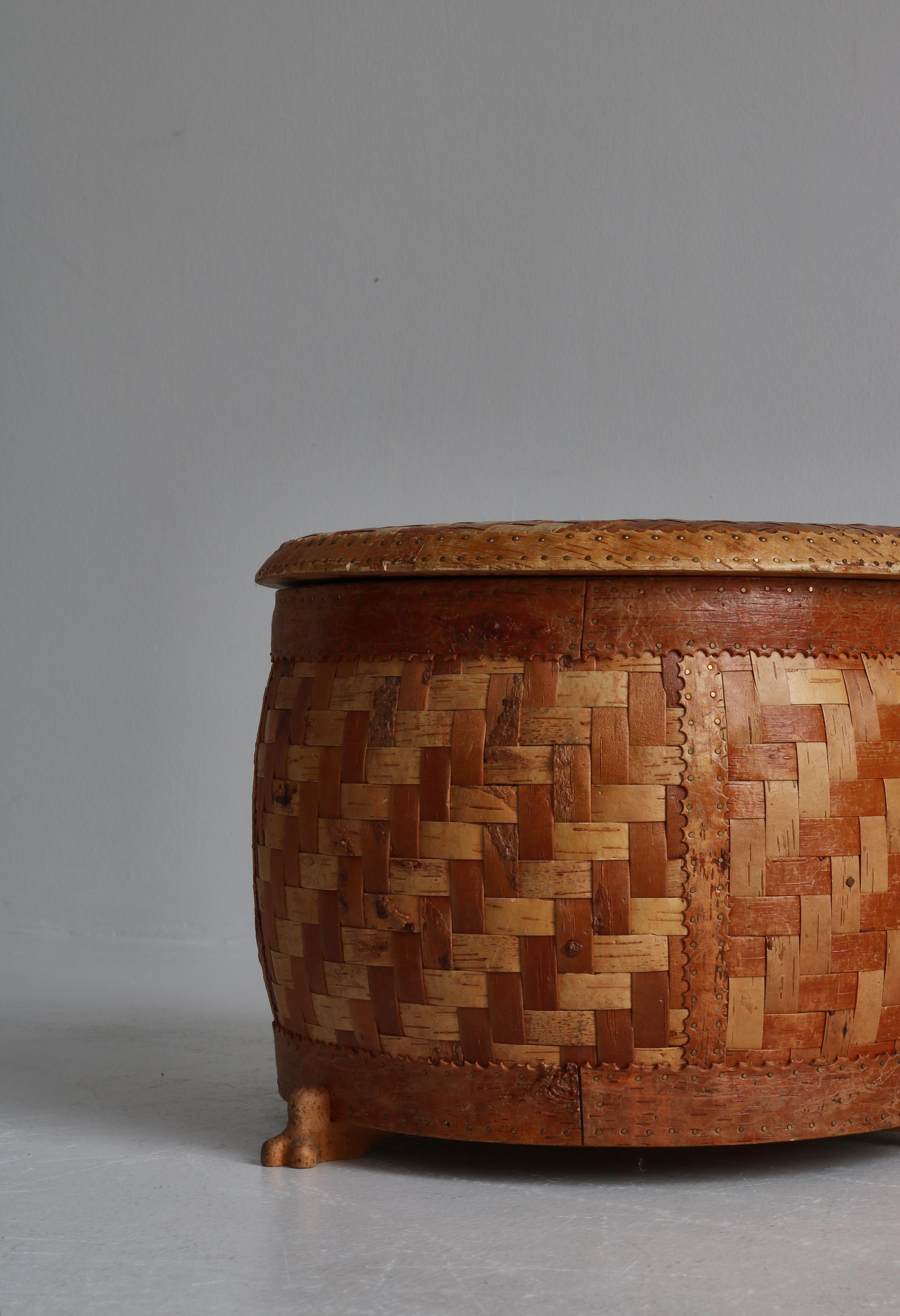 Decorative Basket Handmade in Braided Birch Bark, 