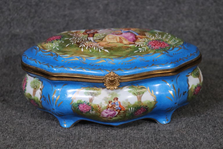 Decorative Beautifully Made Sevres Style Porcelain Jewelry Box For Sale