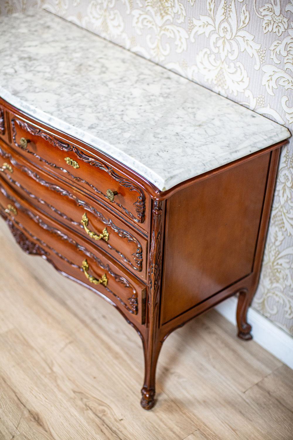 European Decorative Beech Dresser From the Mid. 20th Century with Marble Top