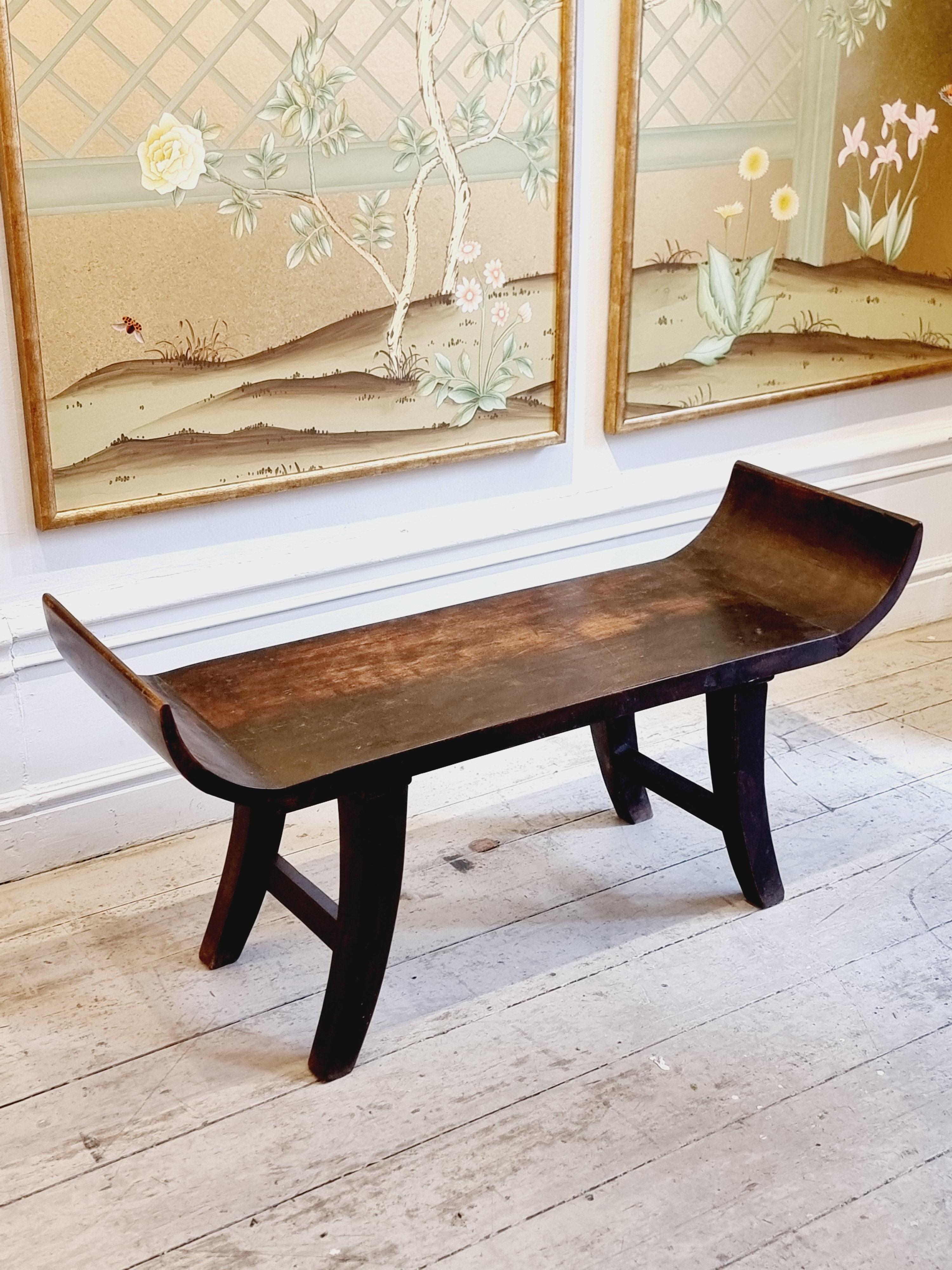 Wood Decorative bench in dark laquered wood, Asia late 20th Century