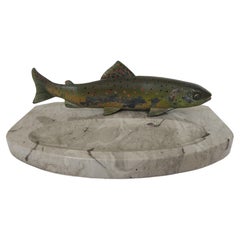 Vintage Decorative Bergmann Dish Mde from Lime Stone with Trout Figurine