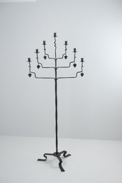 Decorative Bertel Lindholm Floor Candelabra in Wrought Iron, Hakkarainen 1930s