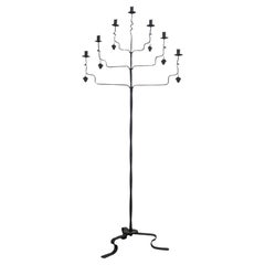 Decorative Bertel Lindholm Floor Candelabra in Wrought Iron, Hakkarainen 1930s