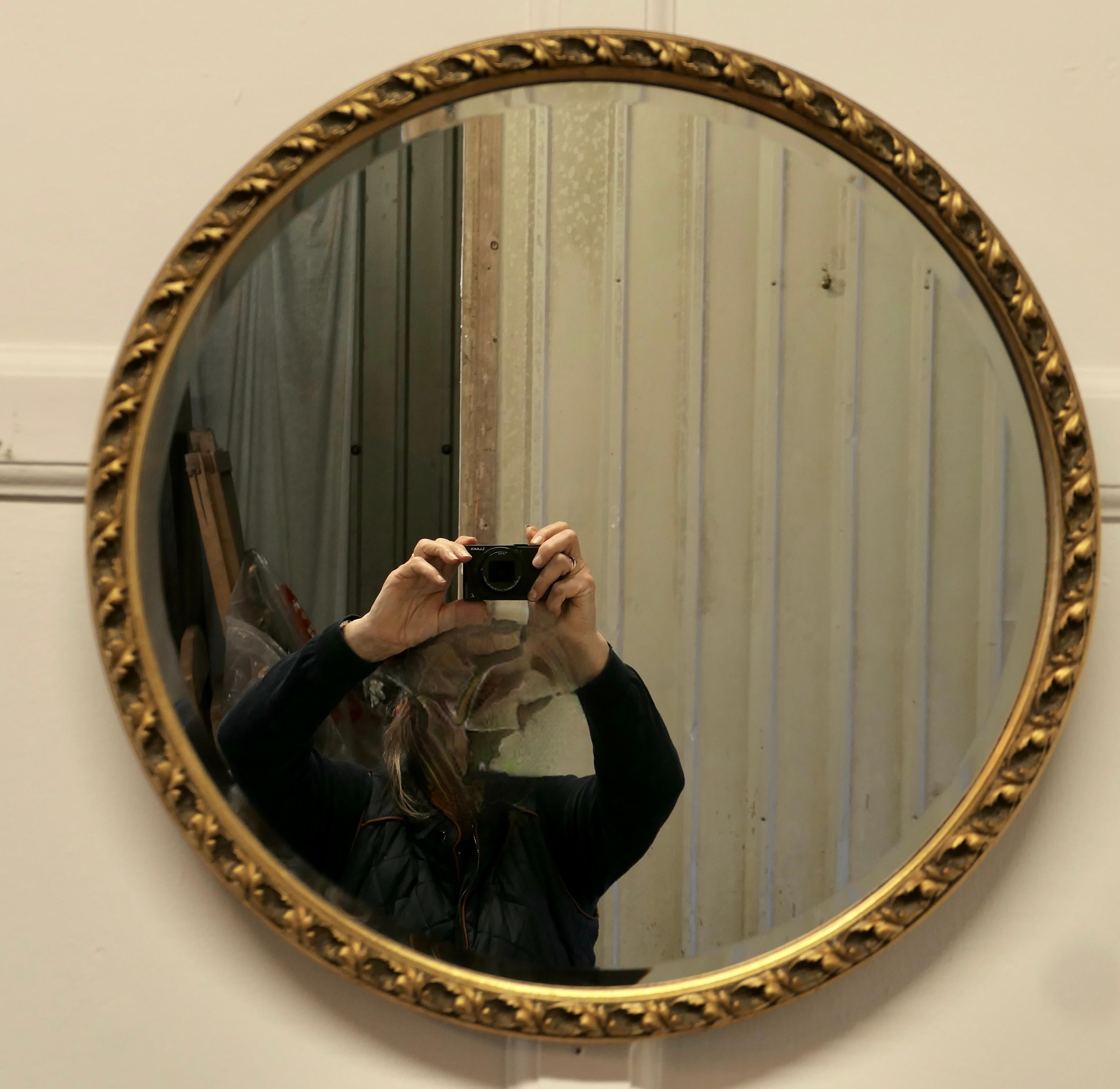 Adam Style Decorative Bevelled Gilt Round Wall Mirror