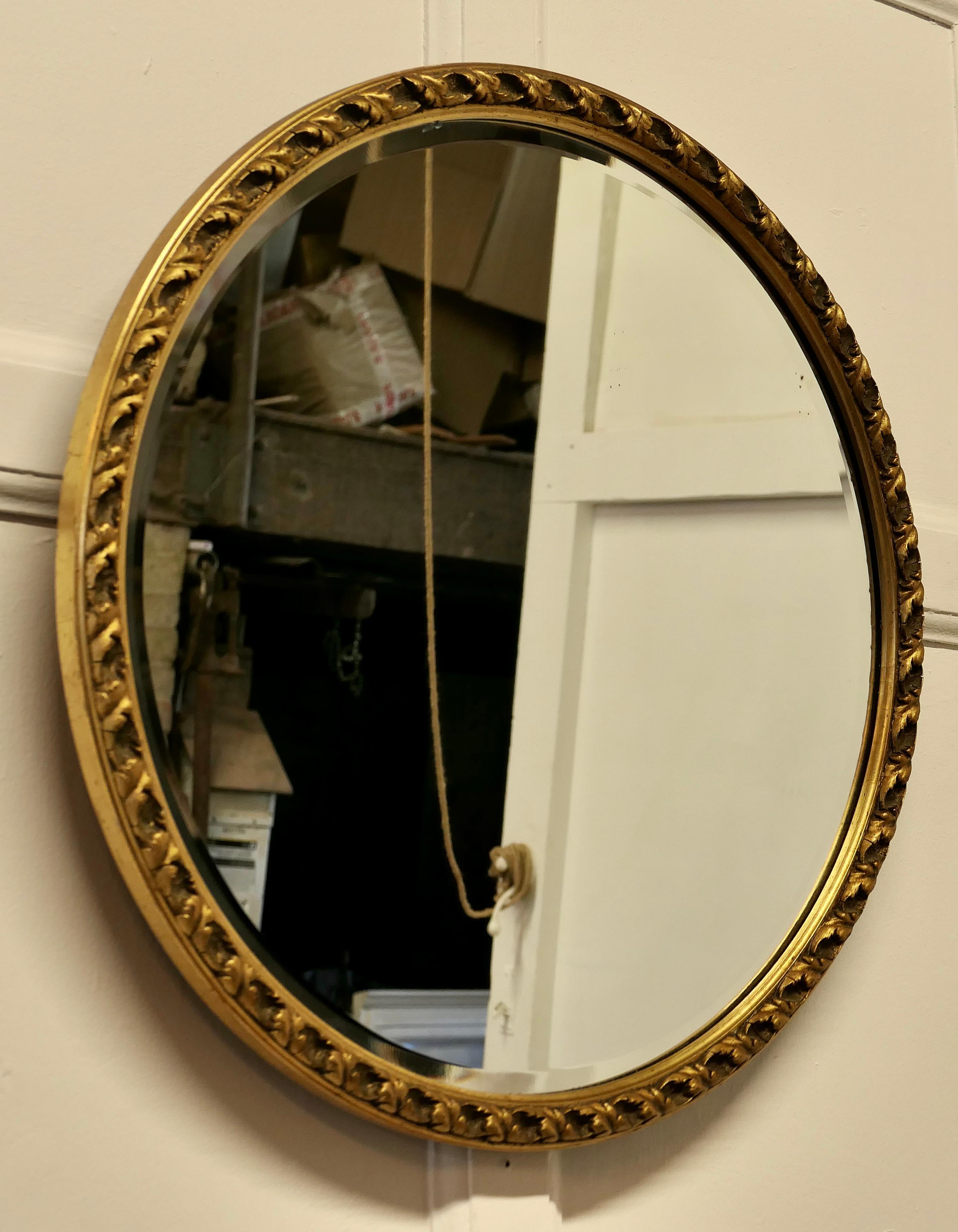 20th Century Decorative Bevelled Gilt Round Wall Mirror