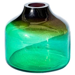 Jarrón decorativo grande y pesado de cristal de Murano verde de Vinicio Vianello