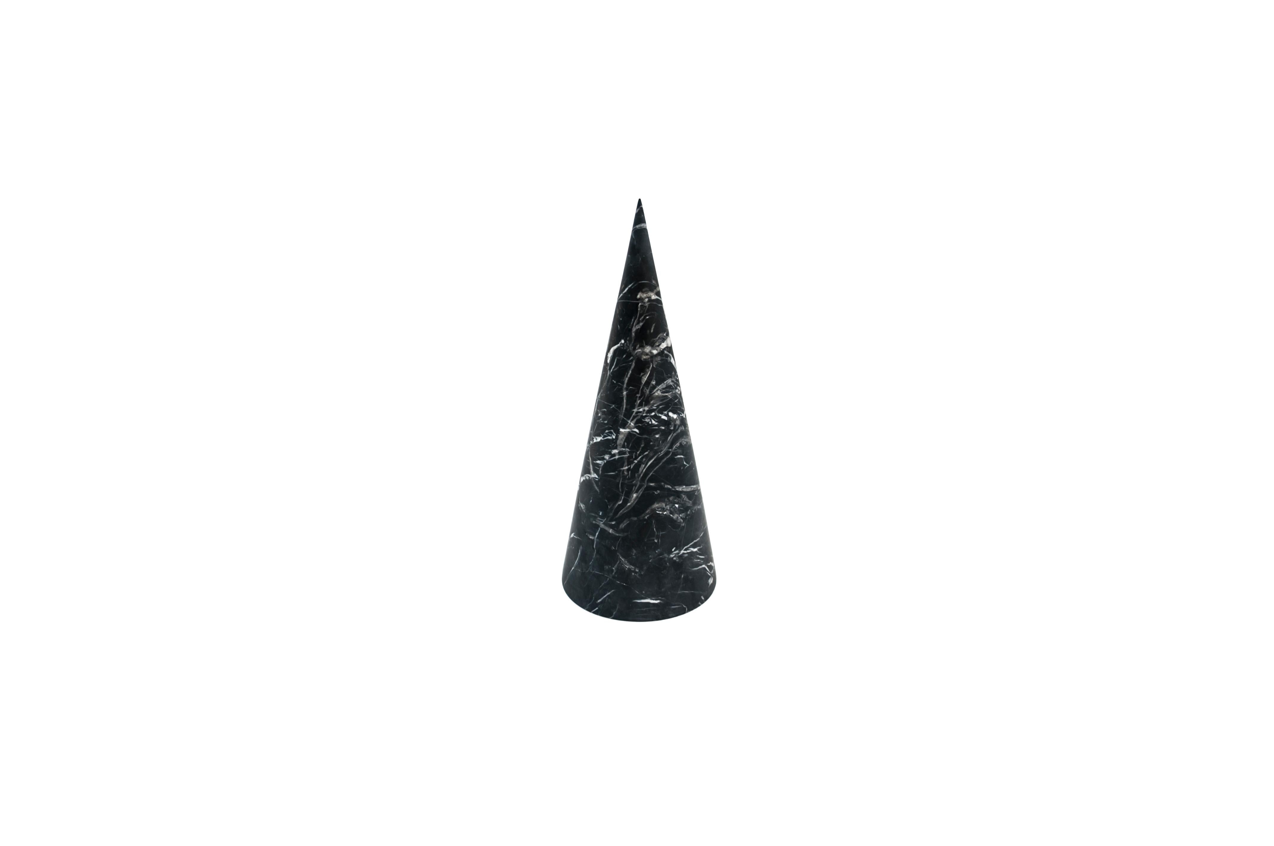 Hand-Crafted Handmade Big Decorative Paperweight Cone in Satin Black Marquina Marble For Sale
