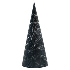 Handmade Big Decorative Paperweight Cone in Satin Black Marquina Marble