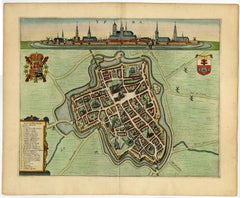 Decorative Bird's-Eye View Plan of Ieper or Ypres in Belgium, 1649