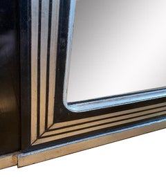 Art Deco Wall Mirror, Black-Silver Hardwood Frame, France, 1930 Design