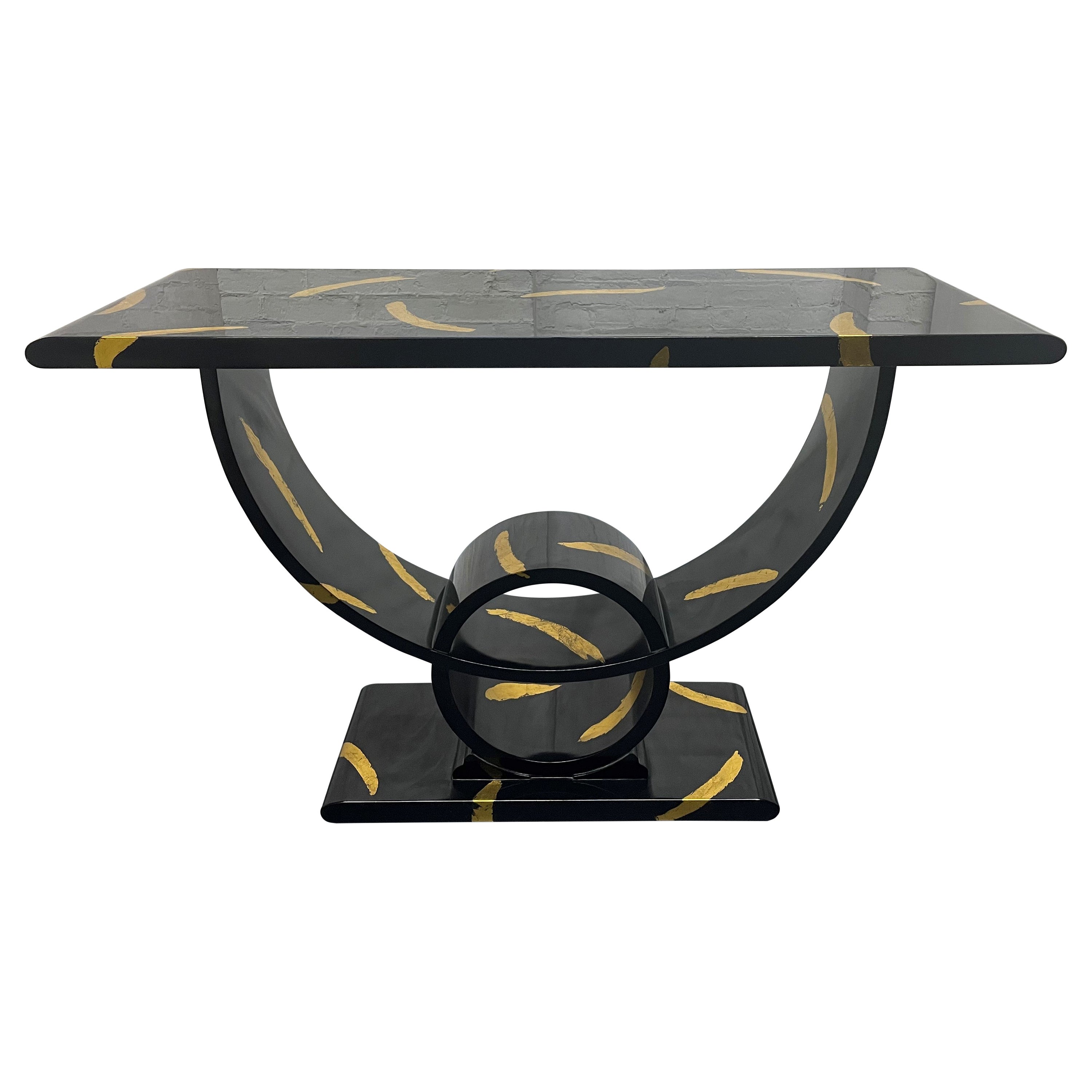 Console decorativa laccata nera e foglia d'oro in vendita