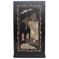 Decorative Black Lacquered Antique Coromandel and Chinoiserie Cupboard