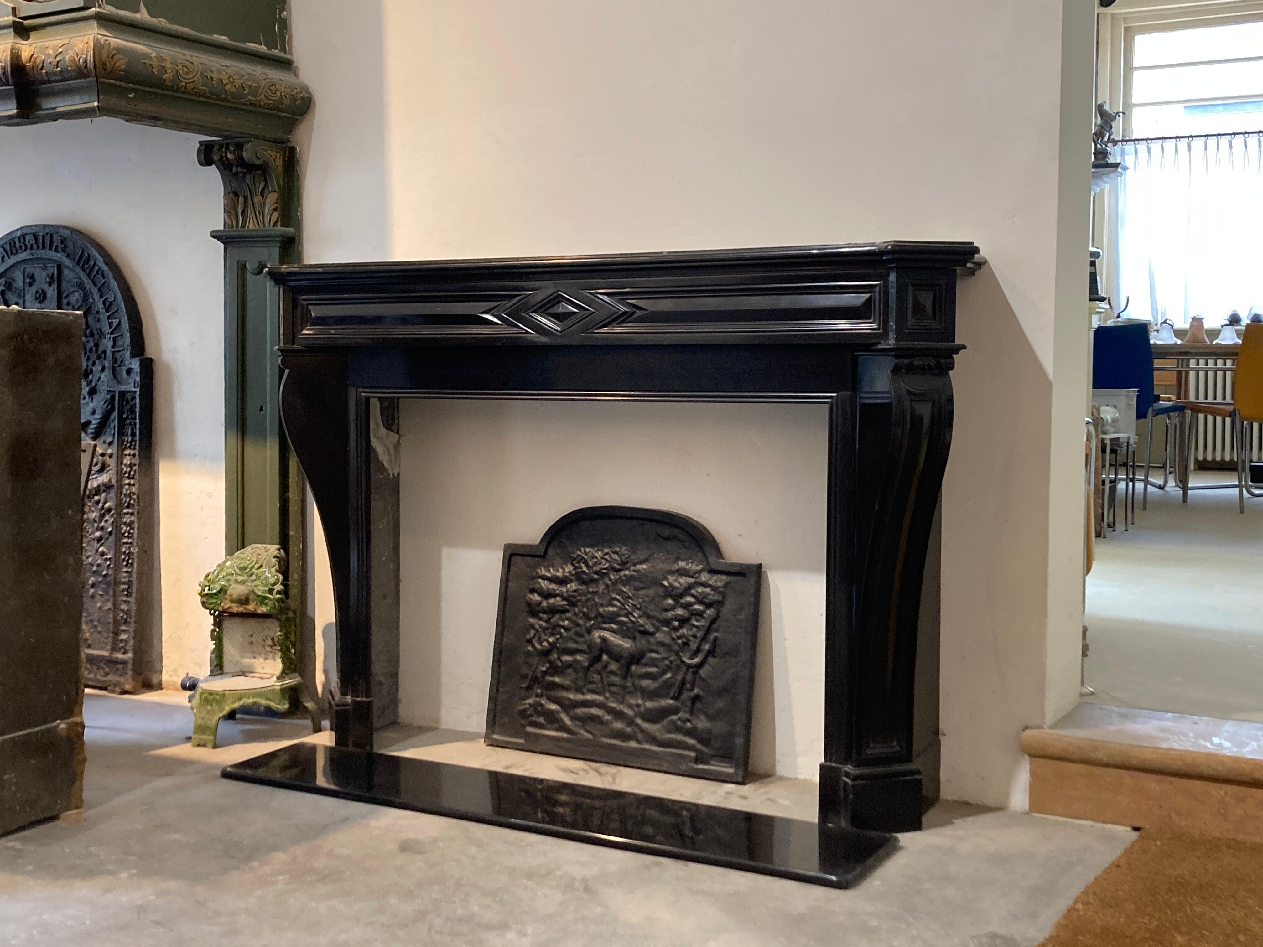 black mantel fireplace