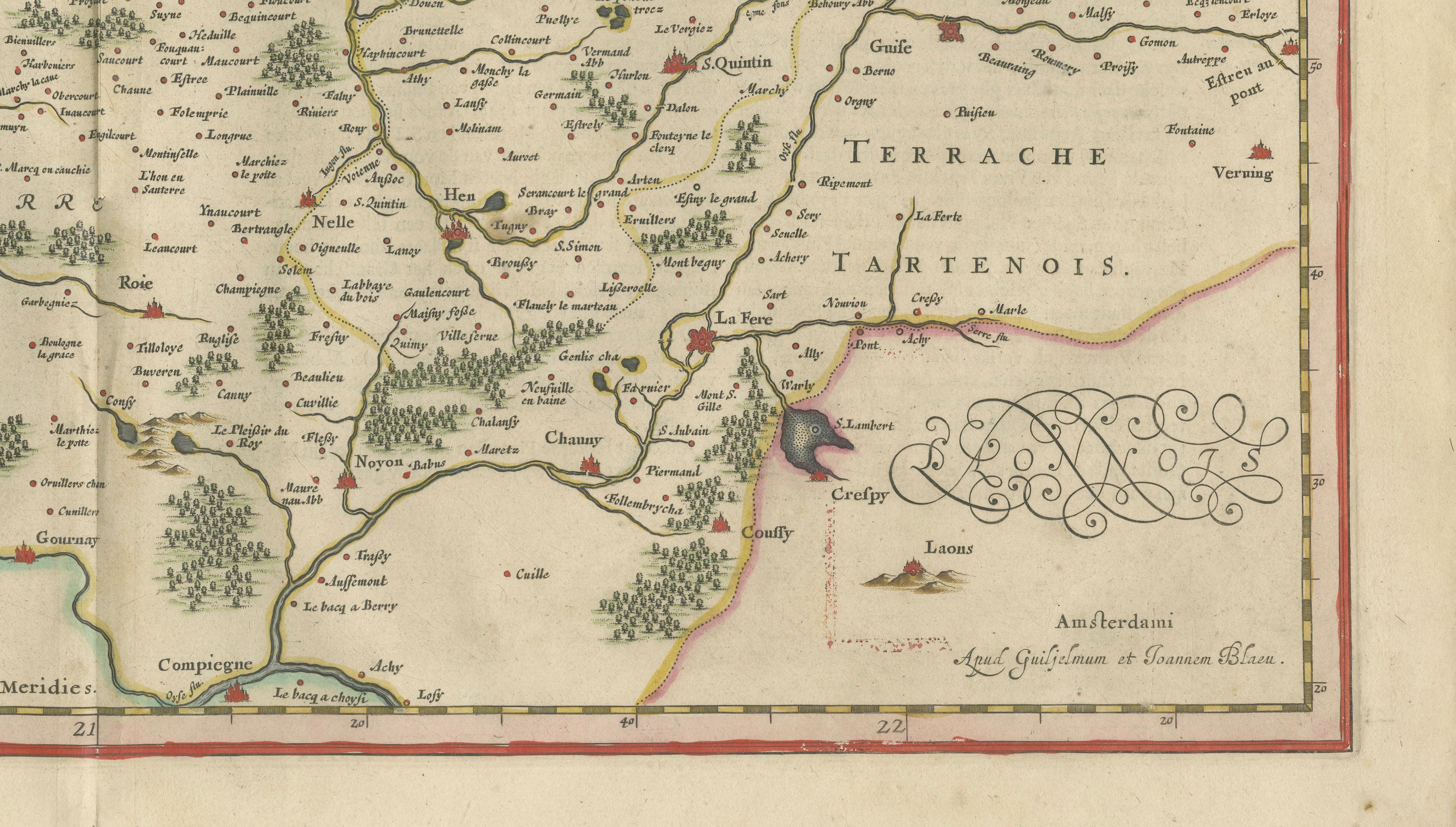 Decorative Blaeu Map of Picardy with Costume Figures, France 1642