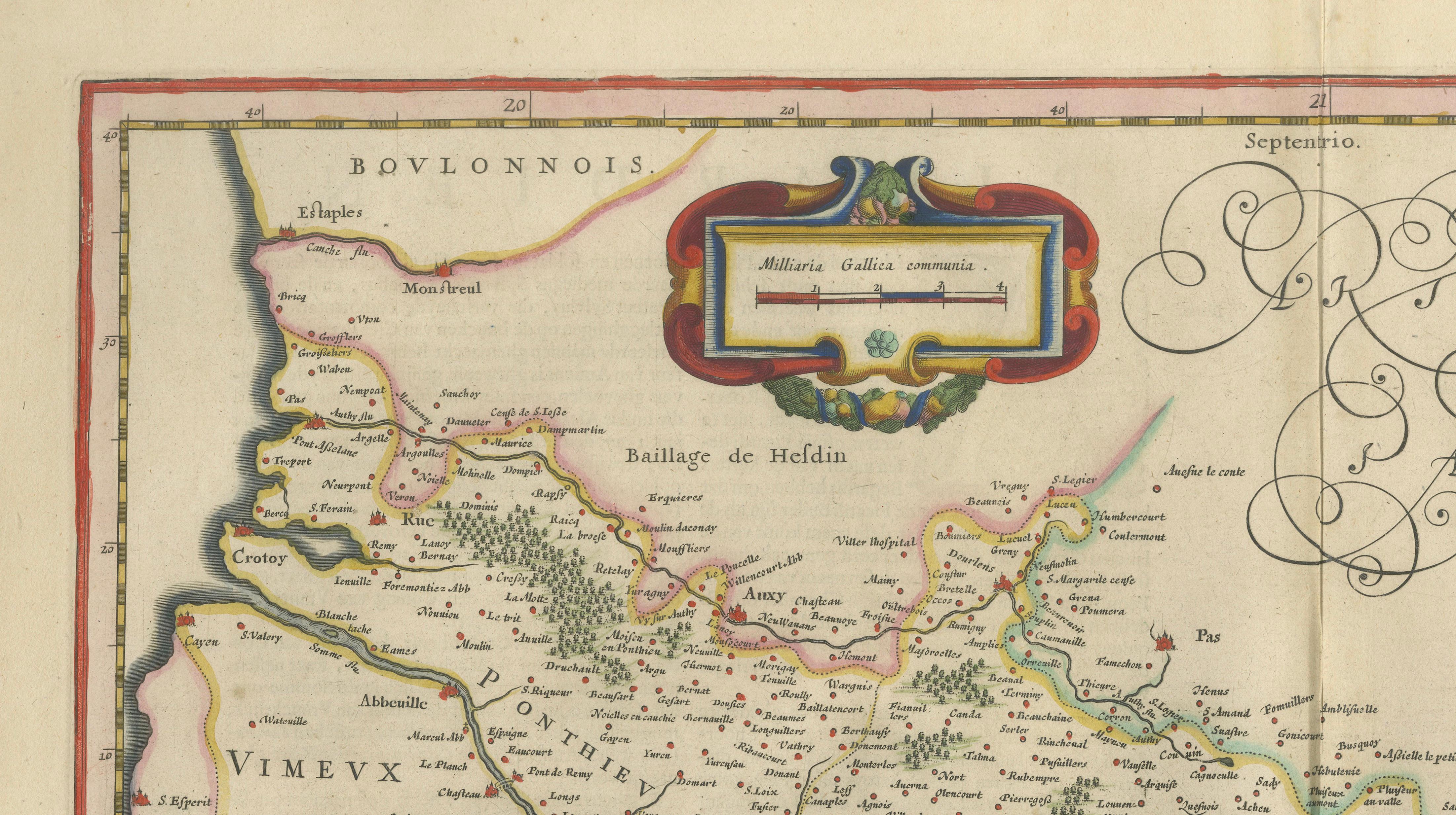 Decorative Blaeu Map of Picardy with Costume Figures, France 1642